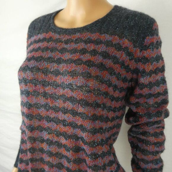 Marc by Marc Jacobs Twinkle Stripe Sweater Zig Zag Fuzzy Metallic Pullover Small - Picture 3 of 10